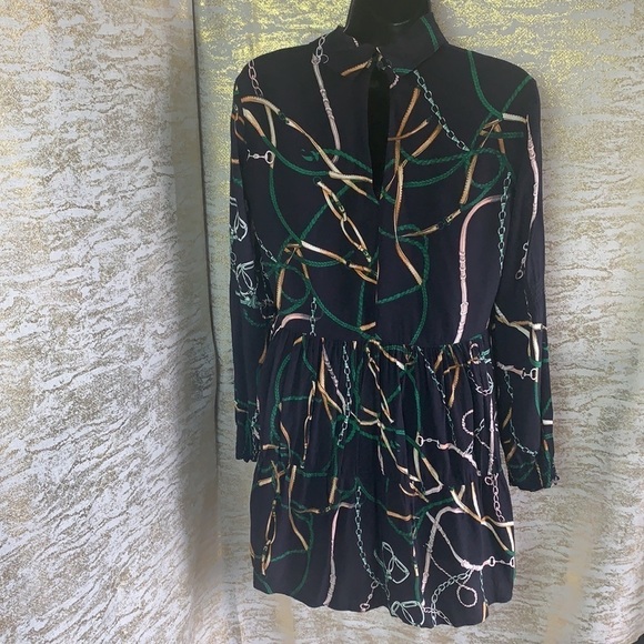 Zara Blue & Green Chain Link Collared Dress Size S - Picture 8 of 14